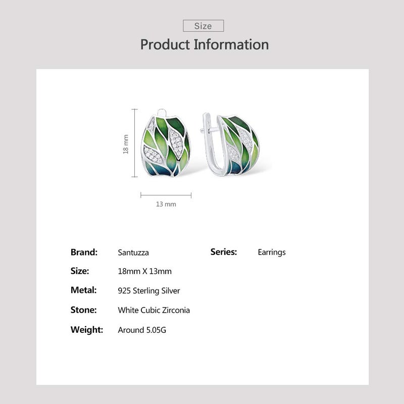 Santuzza 925 Sterling Silver Bamboo Leaves Dangle Earrings Cubic Zirconia Handmade Enamel Leaf Pattern Nature Earrings for Women - Image 5